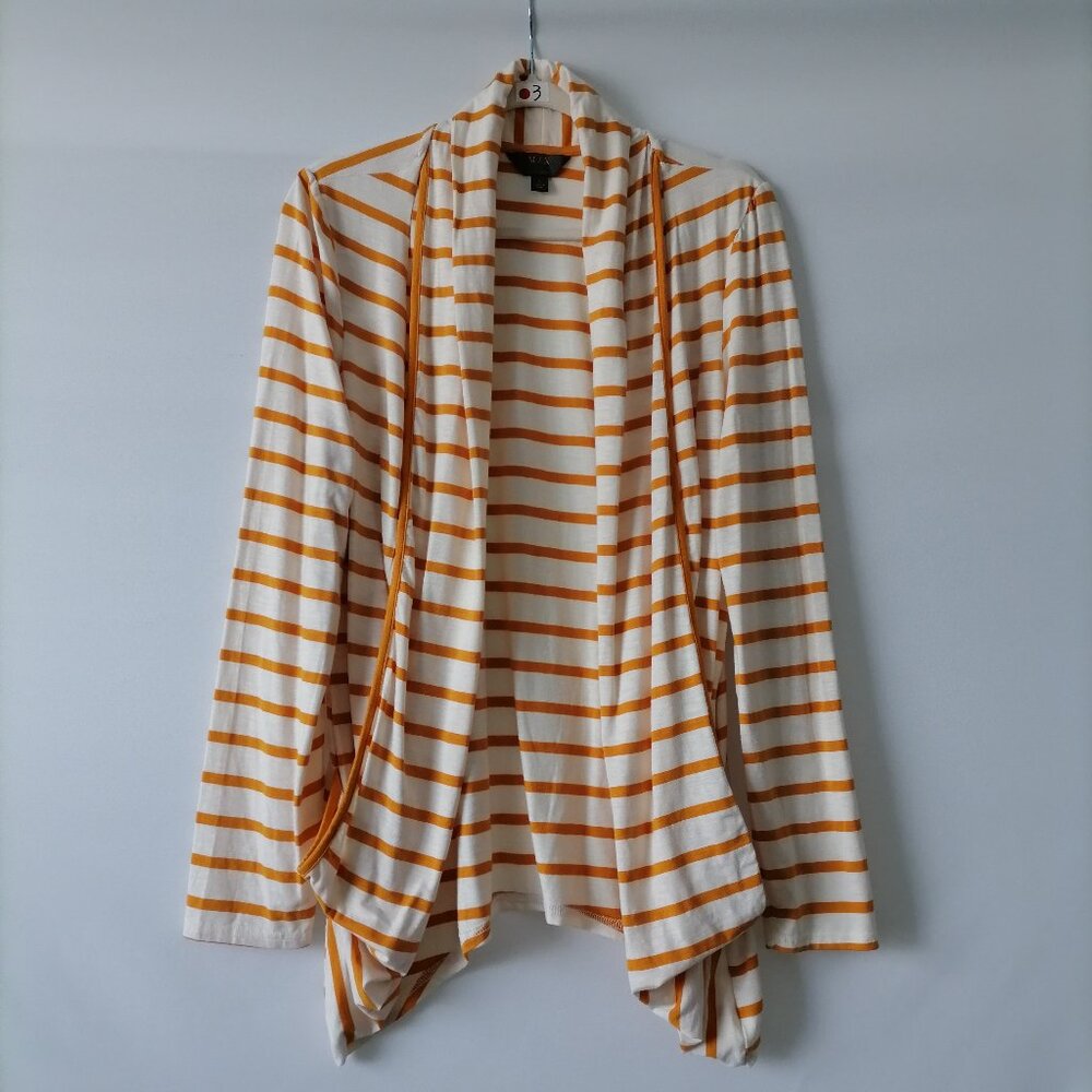 Mix By 41 Hawthorn Womens White Open Front Cardigan Stripe Cardigan Sweater Sz L